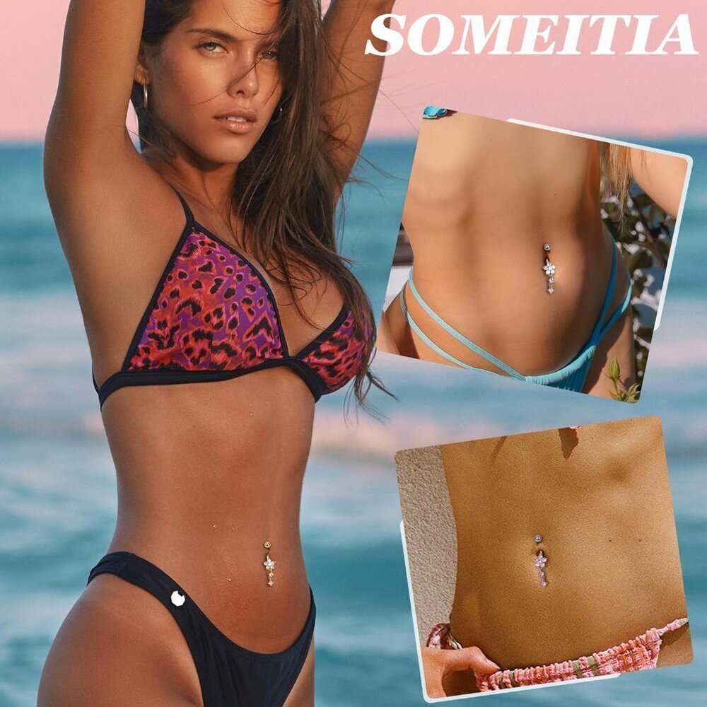 Titanium Dangle Belly Button Ring Flower Cz Women… - image 4